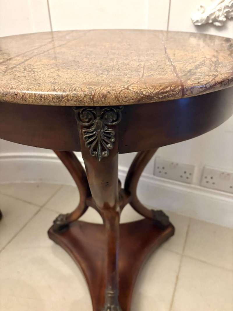 Antique Edwardian Quality Pair of French Marble-Top Gueridon Side / Lamp Tables